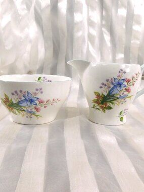 Shelley Open Sugar Bowl and Creamer in Wild Flowers # 27188